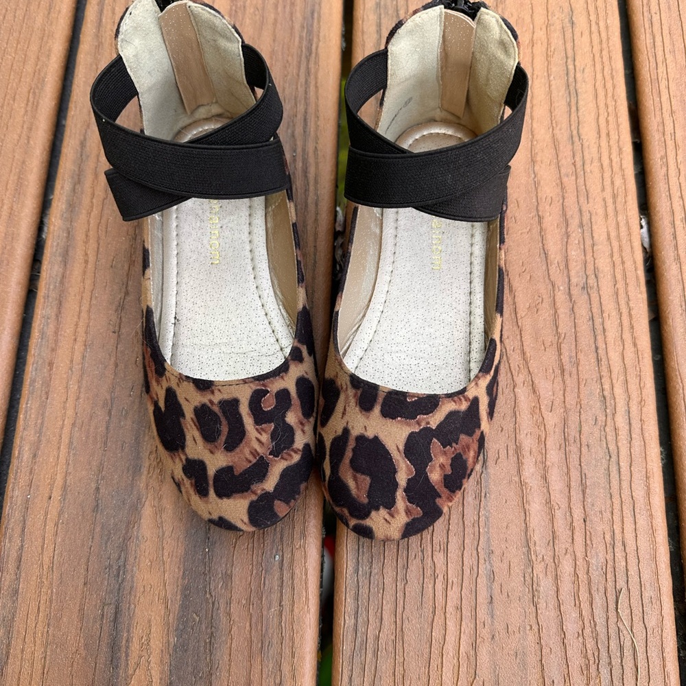 Leopard Print Kids Shoes with Black Strap